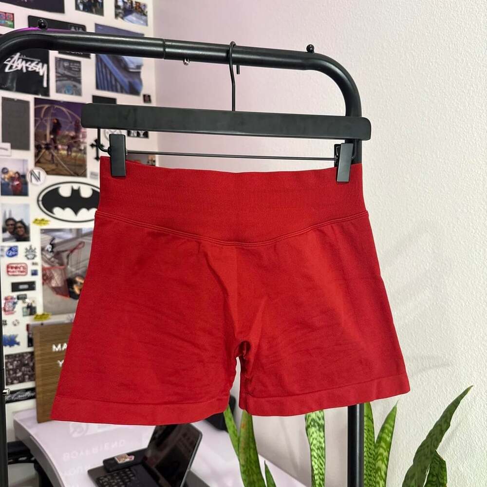 Seamless Red Athleisure Gym Shorts Scrunch Booty